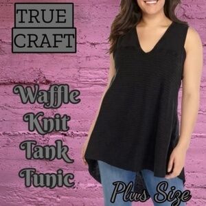 TRUE Craft Plus Size Waffle Mix Tank-Tunic in Washed Black